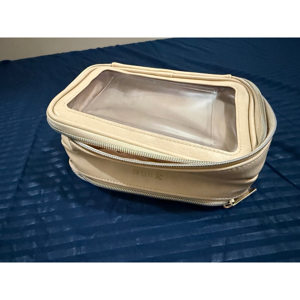 BEIS On The Go Essential Case Beige Vegan Leather Double Sided Travel Makeup Bag